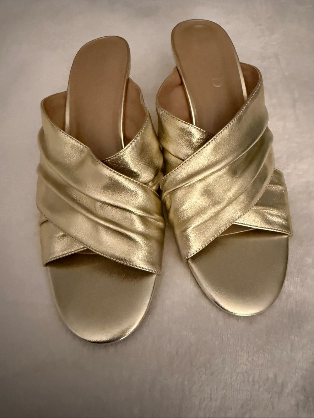 Gold Crossover Slide Mules - Women